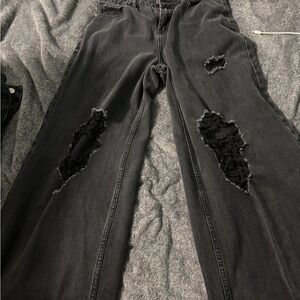 Hot Topic Charcoal Distressed Wide Leg Jeans
